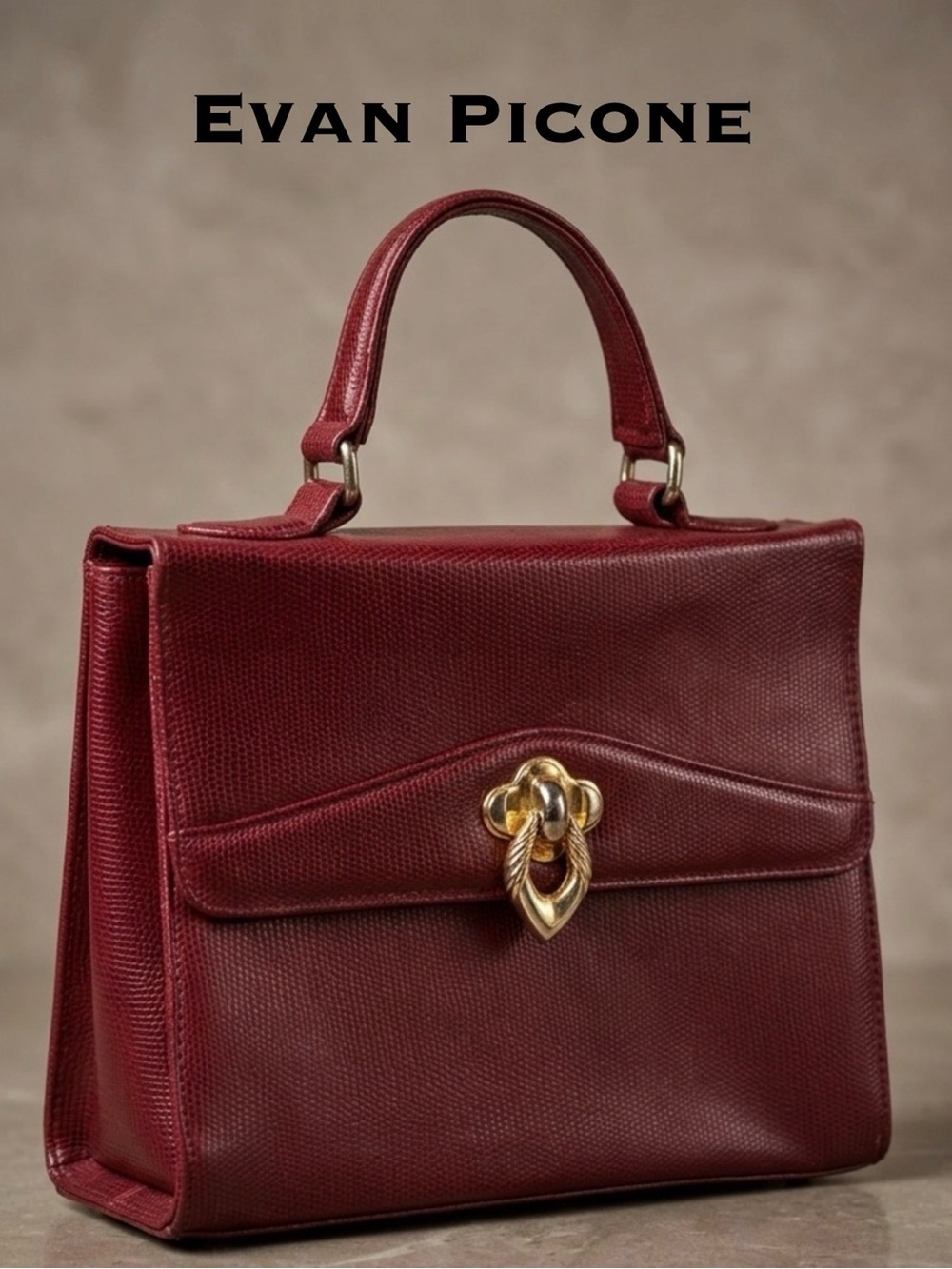 Evan Picone | Vintage Gem | Structured Top-Handle Satchel | Deep Red/Gold | GVC